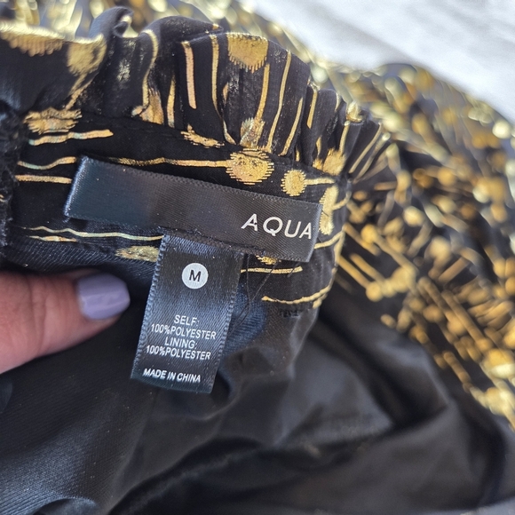 AQUA Mock Neck Gold Foil Mini Dress Medium - Picture 11 of 14